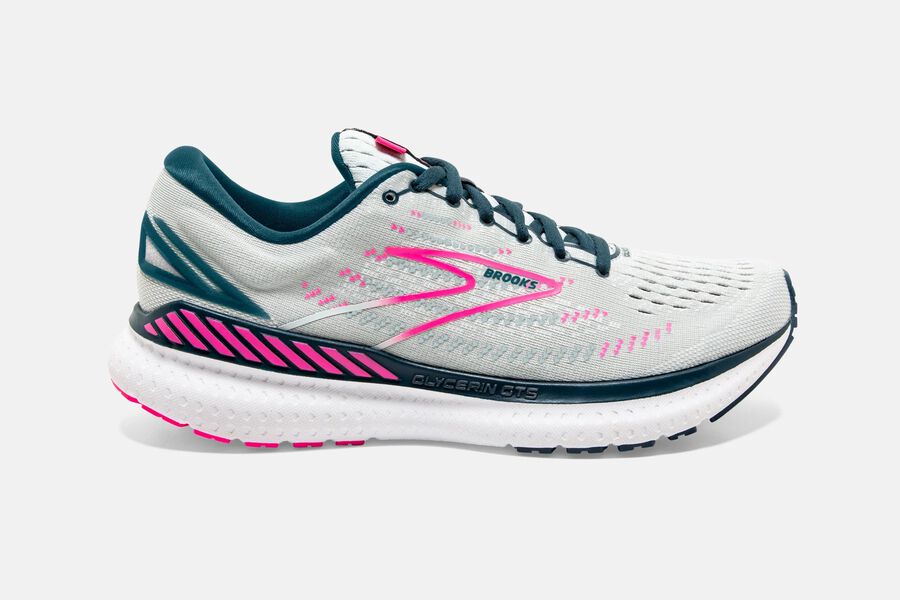 Brooks Glycerin GTS 19 Road Running Shoes Womens White/Pink 607821-TWM